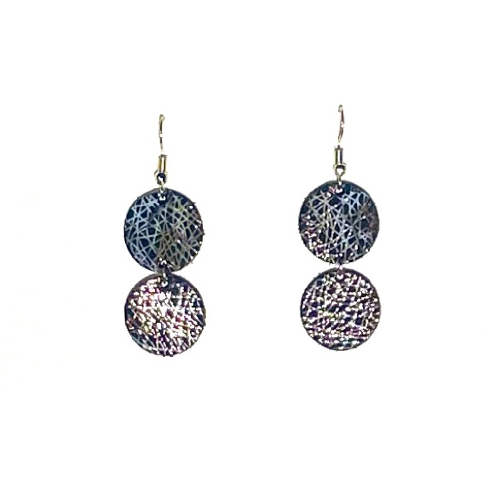 Real Genuine Leather Earrings - Blue/Brown Lines